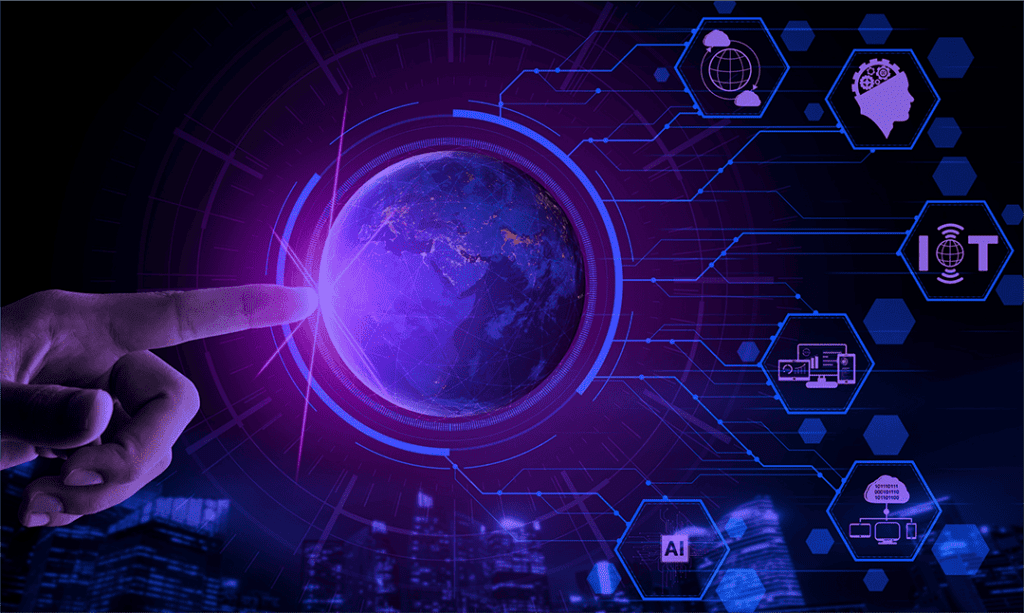 Image depicts a hand pointing at an energy globe