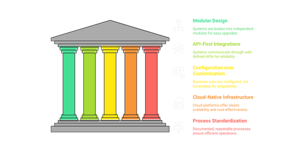 Infographic showcasing key design principles of a warehouse architecture