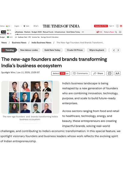 Screenshot of a Times of India article